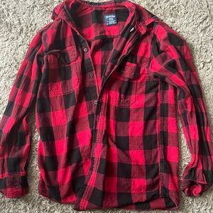 Red and black long sleeve flannel, size small.